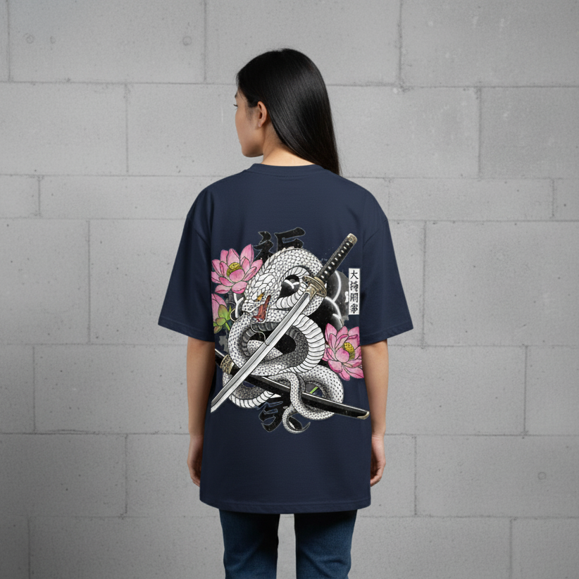 THE COILED SERPENT: Elegance and Fortune - Unisex Oversized Classic T-Shirt