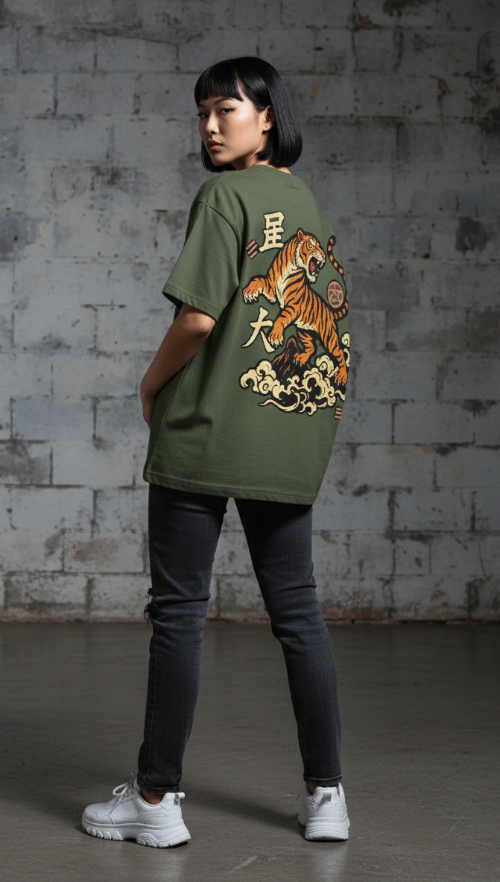 THE RISING TIGER: Japanese Streetwear Graphic - Unisex Oversized Classic T-Shirt