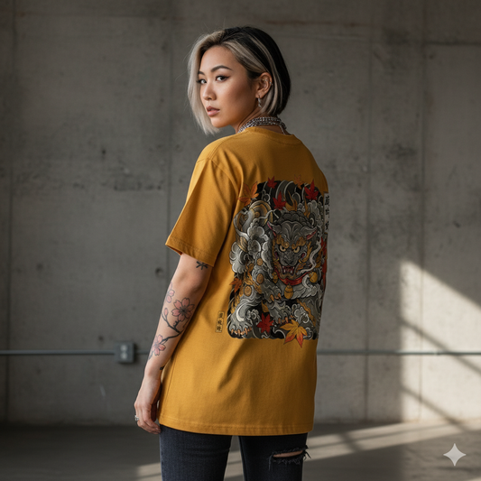 THE STONE GUARDIAN: Protective Komainu Emblem - Unisex Oversized Classic T-Shirt